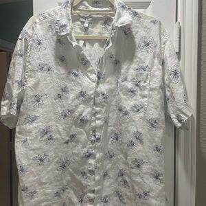 Peter Millar White Shirt with Blue Floral Pattern